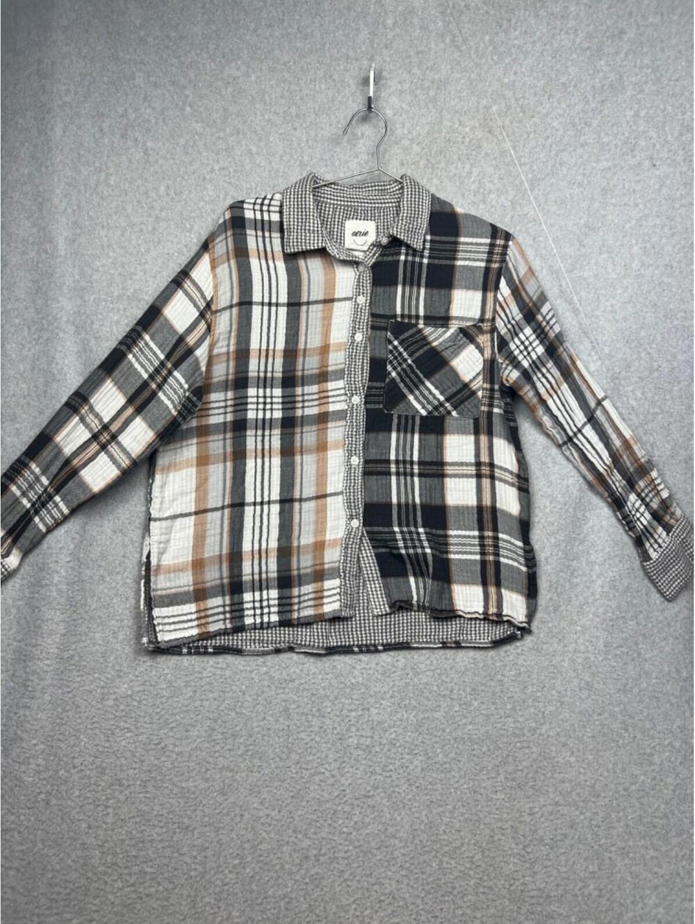 Aerie Gauze Plaid Flannel Button Up Shirt Womens S Oversized Boho